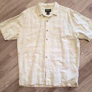Eddie Bauer short sleeve linen/ cotton shirt. Sz L tall. Pale yellow.